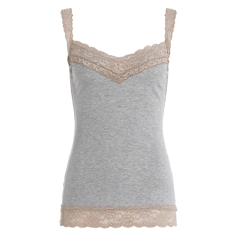 Cyflymder  Sweet and Spicy Lace V-Neck Slim-Fit Basic Suspender Casual Contrast Color Bottom Slim-Fit Inner Small Vest Top