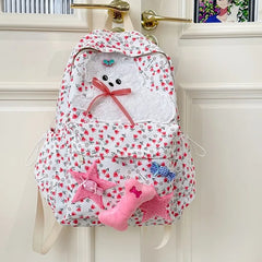 Cyflymder  Sweet Flower Print Kawaii Cartoon Dog Bags for Women Ins Y2k Aesthetic Chic Bow Star Backpacks High-capacity Fashion Schoolbags