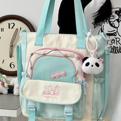 Cyflymder  Cute color blocking little fresh college girl crossbody bag Japanese ins large capacity student class single shoulder tote bag