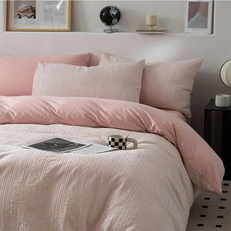Cyflymder  Nordic Style Pure Cotton Jacquard Bedding Set Super Soft Skin Friendly Striped Duvet Cover Kit Adult Home Bedclothes for Seasons