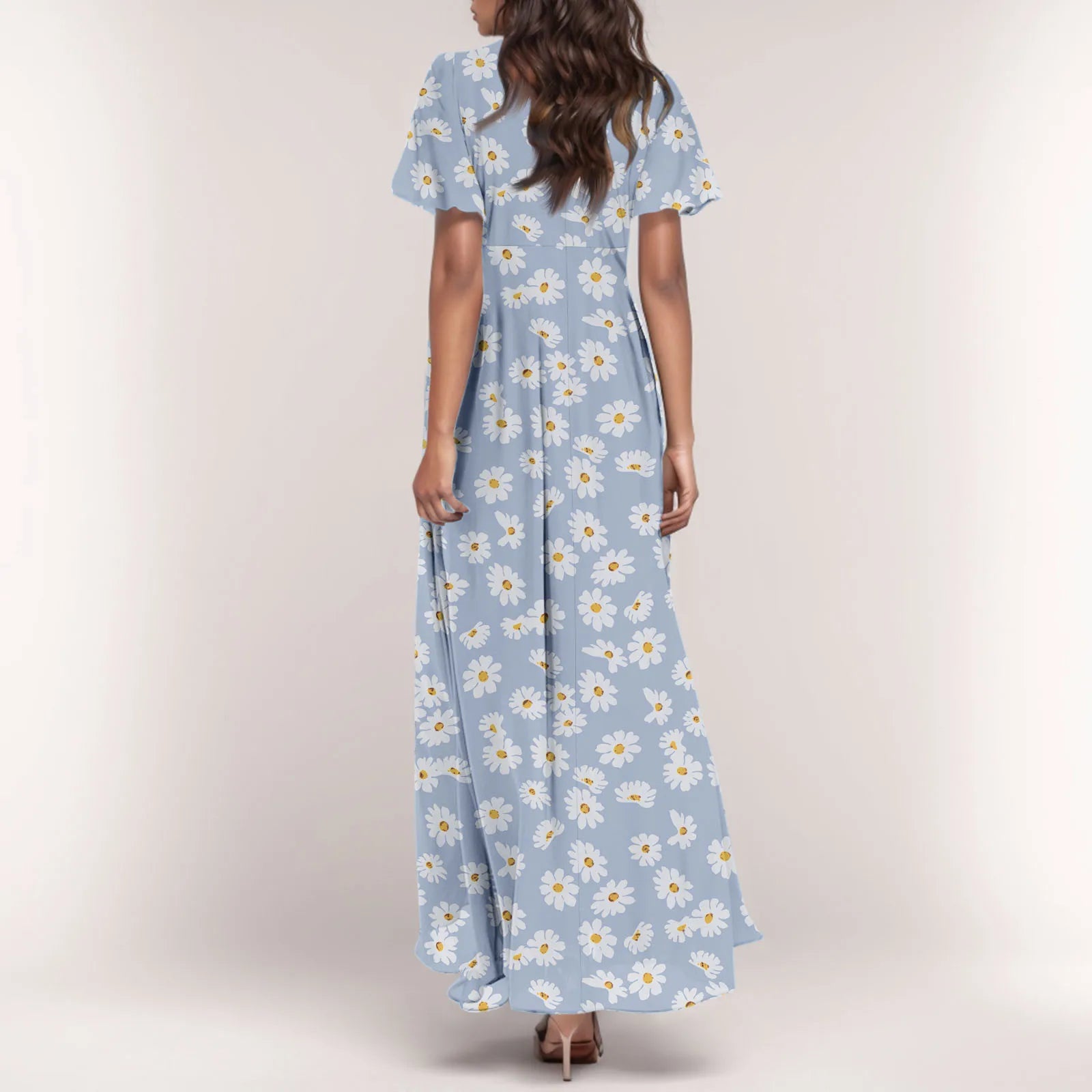 Cyflymder  Summer Beach Style Women'sFloral Dresses Casual Short Sleeve Maxi Long Shirts Floral Maxi Dresses Wedding Guest Flowing Dresses