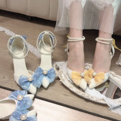 Cyflymder  women's pumps and heels Lolita heels y2k accessories blue yellow bow elegant shoes for women wedding heel bridal shoes party