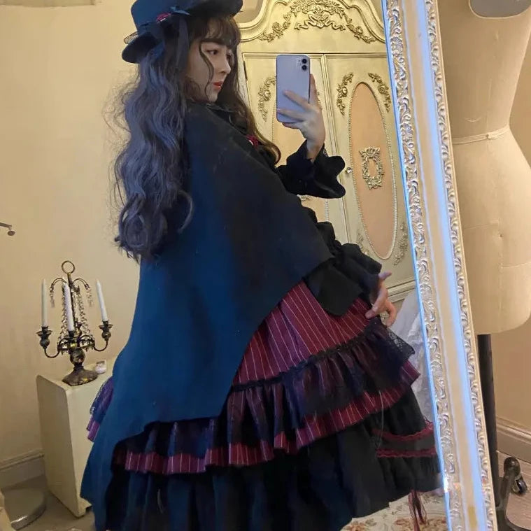 Cyflymder DRESS TO IMPRESS Victorian Gothic Lolita Jsk Dress Women Halloween Y2k Bat Collar Shirt Woolen Princess Dresses Vintage Punk Harajuku Party Dress