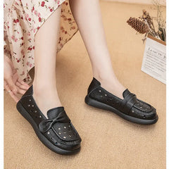 Cyflymder  Summer Women Loafers Genuine Leather Comfort Flat Mother Shoes Female Footwear Slip-On Women's Flats Comfortable Handmade Shoes