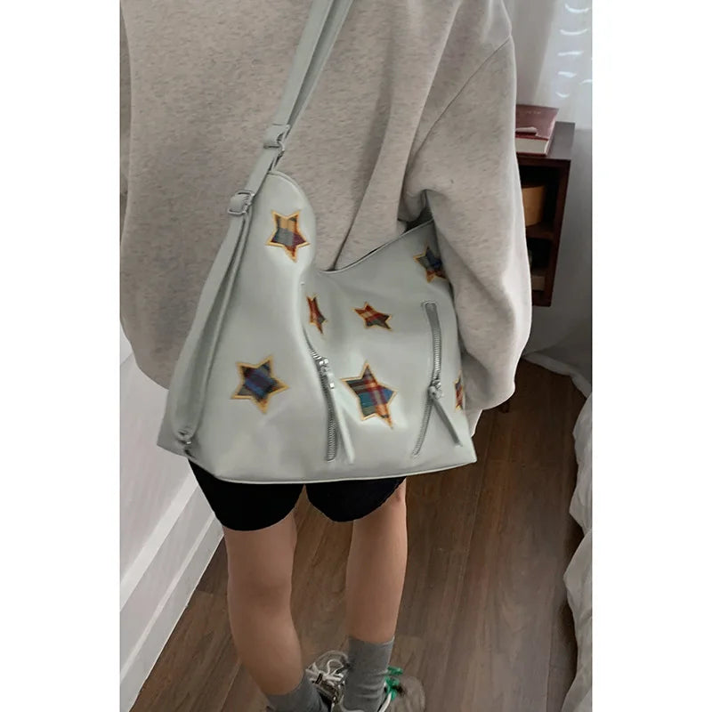 Cyflymder  Fashion Preppy Backpacks Casual Plaid Star Embroidery Crossbody Bags All Match Women Y2k Aesthetic Shoulder Handbags Streetwear