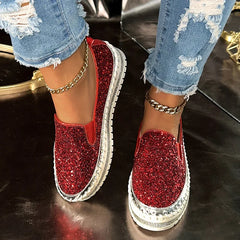 Cyflymder  Women's Rhinestone Flats Comfort Thick Sole Slip on Casual Shoes Woman Fashion Gold Silver Glitter Platform Loafers