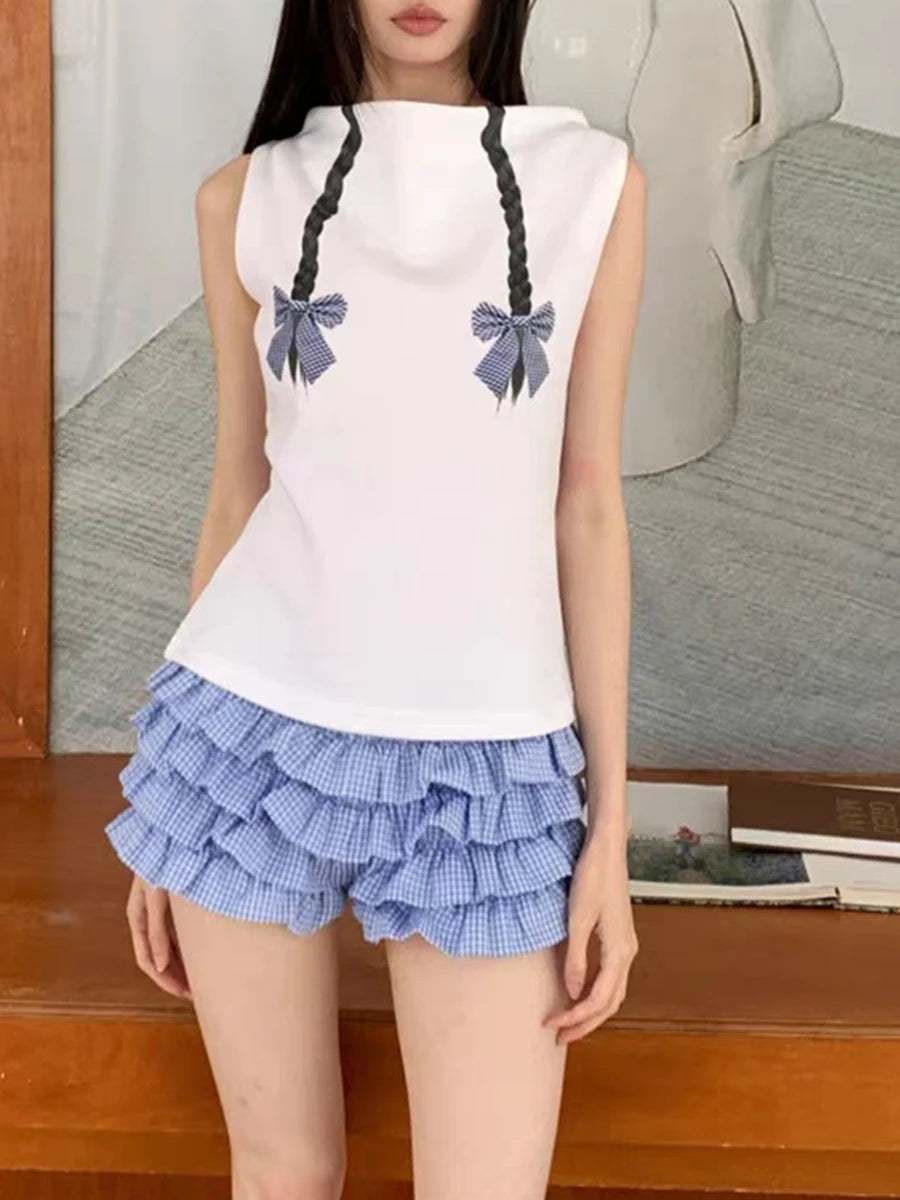 Cyflymder  Designer Ruffles Blue Plaid Shorts Women Summer Designer Low Rise Bloomers Micro Cute Shorts Fashion Y2K Bottoms