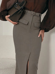 Cyflymder  Commuting Maxi Skirt Women Belt High Waist Slim Solid Patchwork Pocket Split Straight-Leg Outfit Female 2026 Maxi Skirts