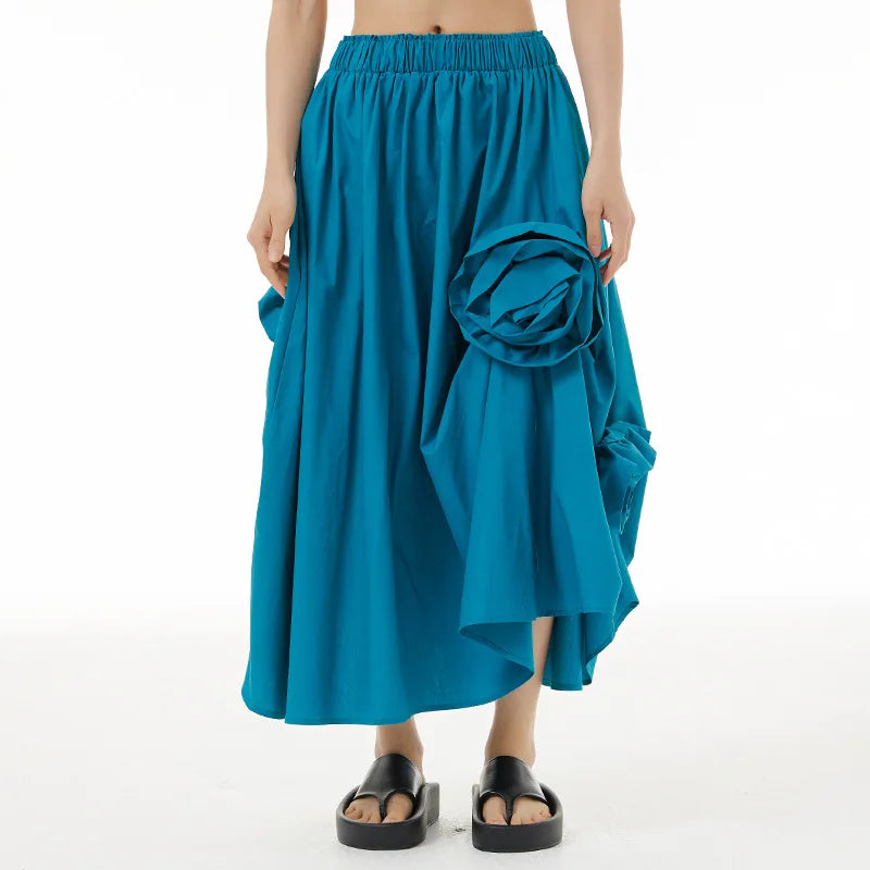 Cyflymder  Three-dimensional Flower Bud Skirt, Flower Decoration Half-skirt, Spring New Design Irregular Skirt