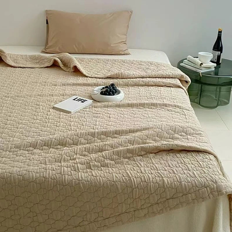 Pure Cotton Quilt Bedspread Twin Queen Size Bed Sheet Solid Color Coverlet Single And Double Bed Cover Quilted Gauze Blanket