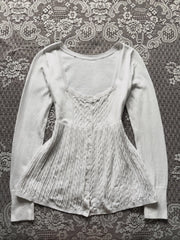 Cyflymder  Fashionable and retro y2k sweet and spicy girl solid color U-neck knitted new style pullover thin long-sleeved sweater top