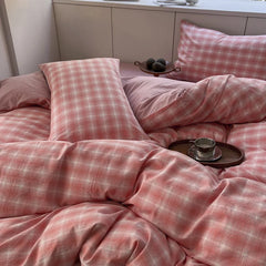 Cyflymder Simple Grid Printing Bedding Set Cozy Skin Friendly Fitted Sheet Kit for All Seasons King Queen Double Size Bedroom Decor
