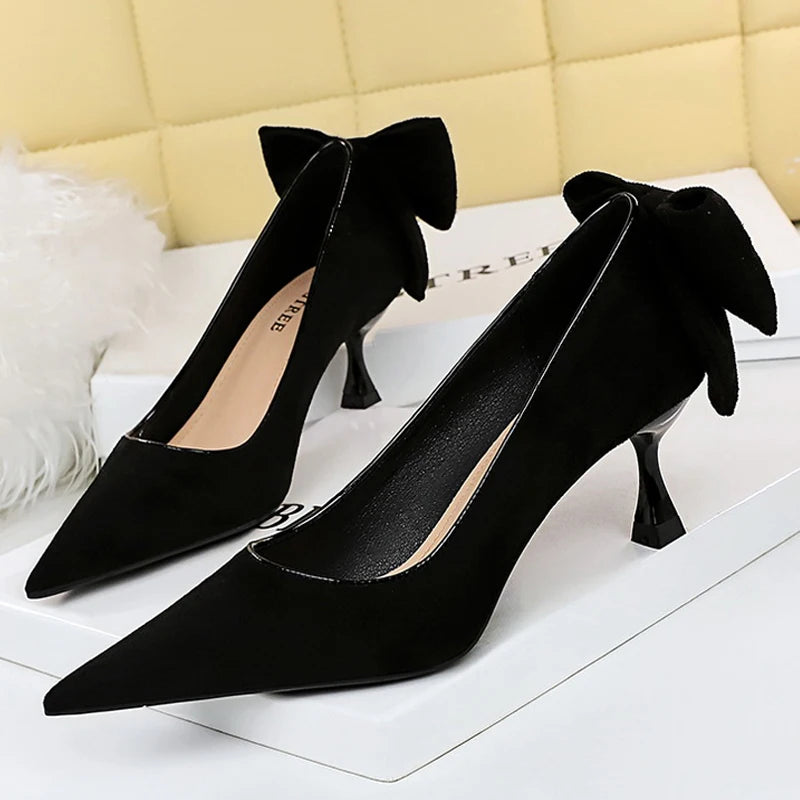 Cyflymder Shoes Bowknot Female Kitten Heels Suede Women Pumps Spring New High-heels Fashion Sweet Ladies Shoes Luxury Pumps