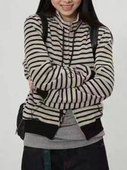 Cyflymder  Harajuku Vintage Casual Stripe Hoodie Y2k Aesthetic Dual Zippers Grunge Hoody Women Streetwear Stand Neck Drawstring Sweatshirs