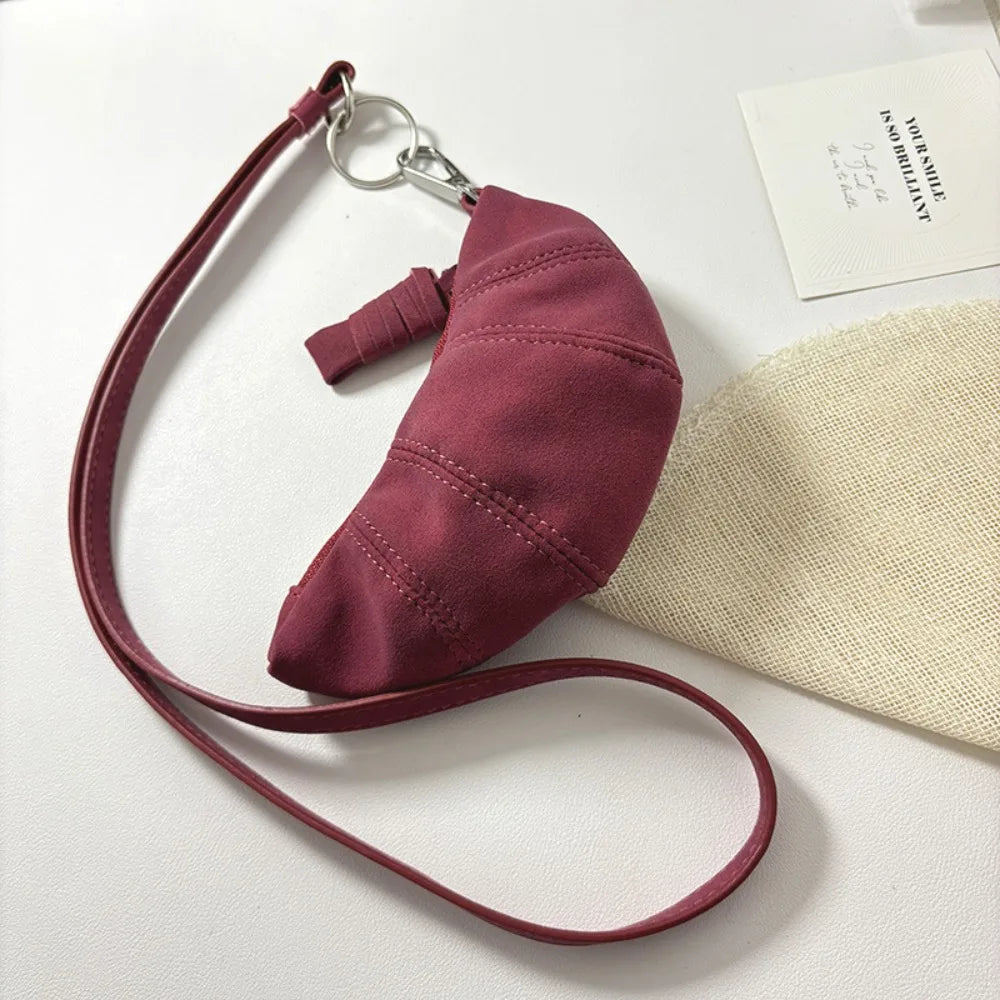 Cyflymder  Fashion Suede Hanging Neck Wallet Elegant Card Holder Sweater Chain Croissant Korean Style Coin Purse with Lanyard Outdoor