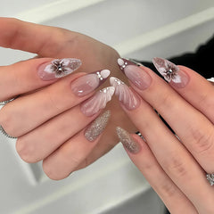 Cyflymder  24Pcs Medium Almond Colorful Floral Patterns Press on Nails Fresh French Summer Fashion Beauty Nails Tips Gradient Wearing Nails