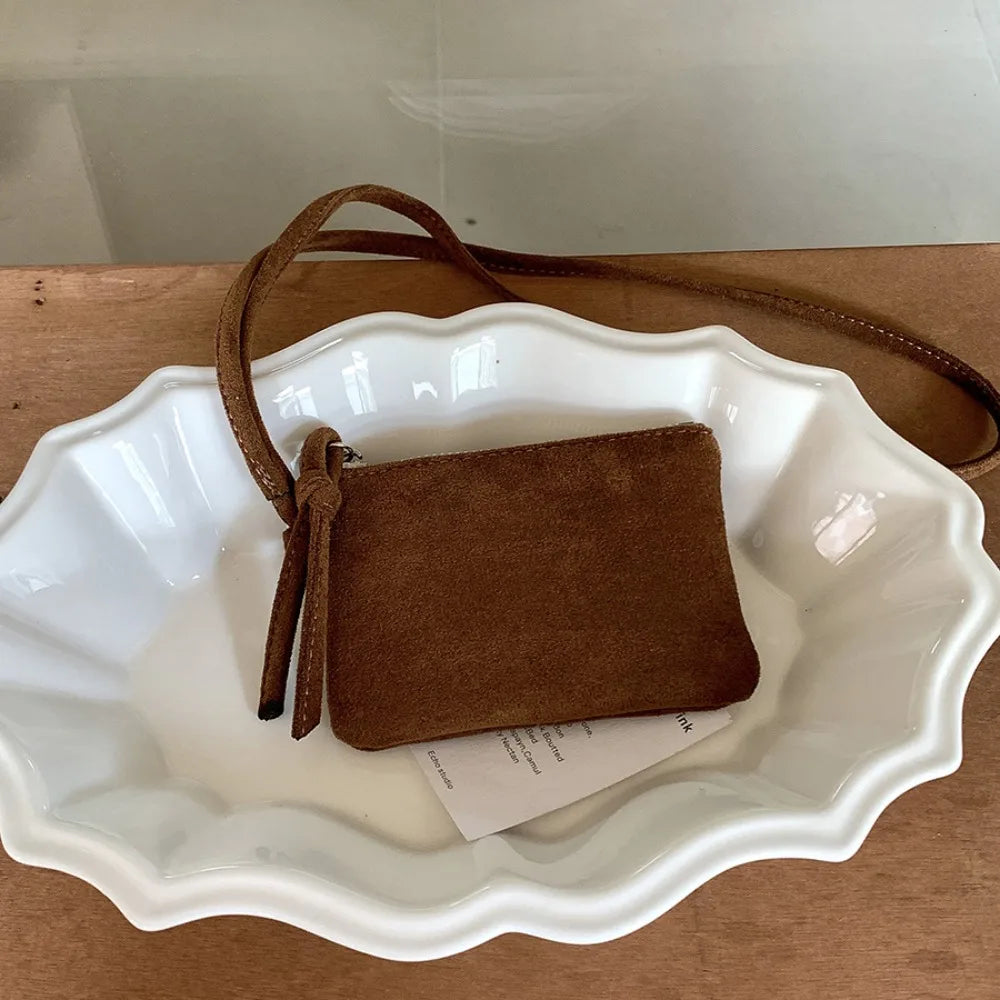 Cyflymder  Fashion PU Leather Suede Coin Purse Leopard Print Hanging Neck Mini Storage Bag Shoulder Bag Purse Pendant Accessories Outdoor