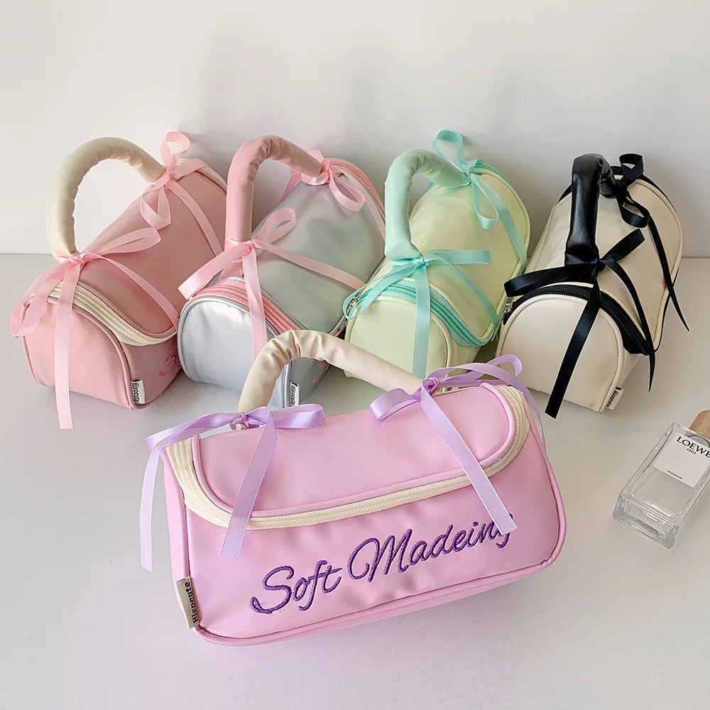 Cyflymder  Korean Fashion Casual Large Capacity Pencil Case PU Portable INS Solid Color Washing Make Up Statonery Bag Student Supplies