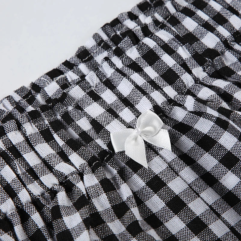 Cyflymder  Holiday Sweet Bow Plaid Shorts Preppy Style Casual Loose Low-Waisted Shorts Women 2025 Summer Fashion Streetwear Ladies