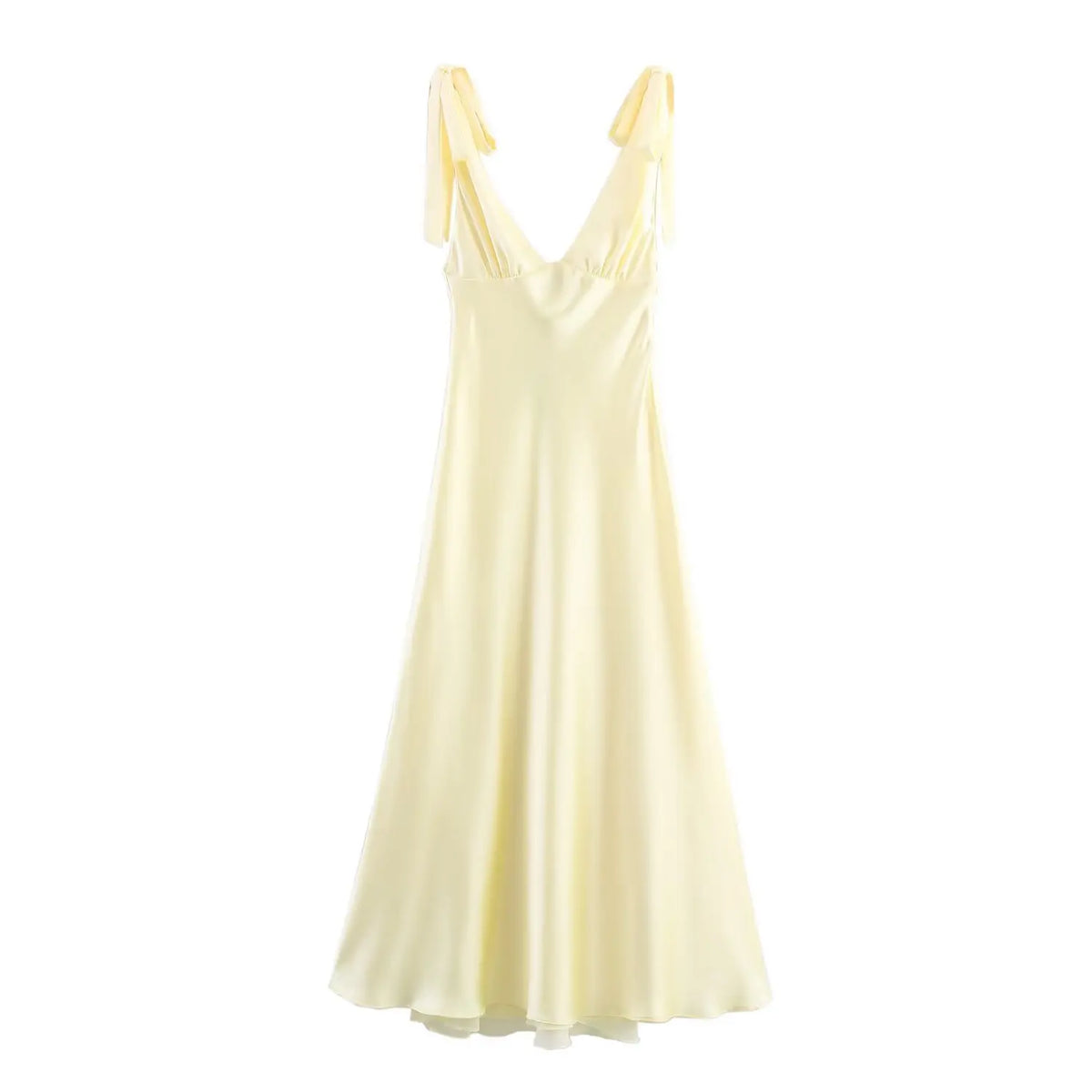 Cyflymder  Female Fashion V-Neck Bow Decoration Side Zipper Chic Party Dress Women Summer Sexy Sleeveless Backless Solid Long Dress