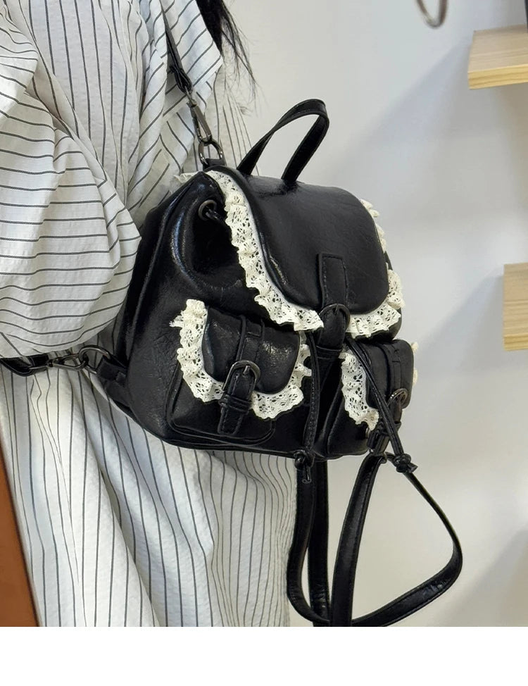 Cyflymder  Lace Patchwork Fairy Fashion Handbags Y2k Aesthetic Chic Casual Simple Backpacks Korean Women Mini Sweet Preppy Schoolbags