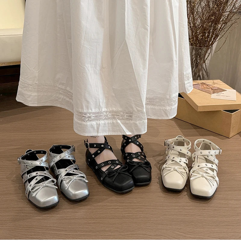 Cyflymder  Cross Ankle Strap Butterfly-knot Women Flats Shoes Spring Autumn Women's Outdoor Comfort Mary Jane Shoes