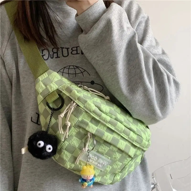 Cyflymder  Korean Retro Chessboard Chest Bag Women's Japanese Versatile Leisure Large Capacity Messenger Bag Men's Sports Waist Bag Fashion