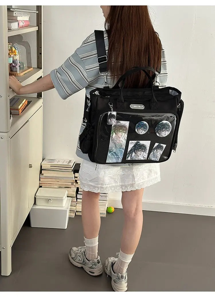 Cyflymder  Vintage Y2k Aesthetic Simple Shoulder Crossbody Bags All Match Trendy Transparent Ita Bag Ins Casual Backpack for Women Students
