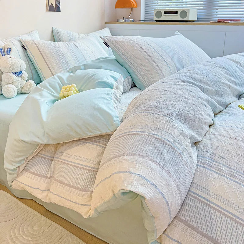 Cyflymder  Class A 60S Pure Cotton Bedding Sets Jacquard Cotton Skin Friendly Comforter Set Girl Style Duvet Cover Set for Queen King Size