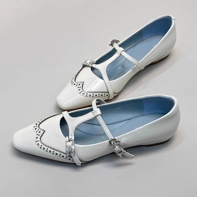 Cyflymder  Retro Shallow Square Toe Mary Jane Shoes Women T Strap Buckle Elegant Dress Pumps Ladies Comfort Designer Flats Zapatos De Mujer