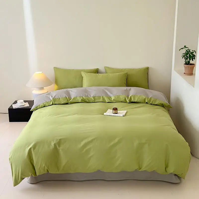 Cyflymder  100% Cotton Single Twin Double Solid Color Reversible Bedding Set Soft Comfortable Duvet Cover Bed/Fitted Sheet Pillowcases