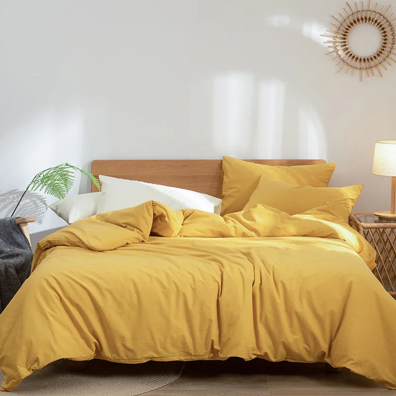 Cyflymder  Solid Color Pure Cotton High-Density Bedding Sets Washed Cotton Soft Duvet Cover Kit Skin Friendly Breathable Bedclothes
