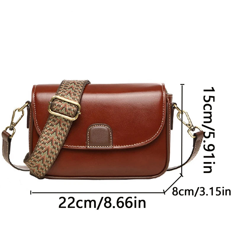 Cyflymder  new fashionable retro cowhide shoulder bag with contrasting ethnic style wide shoulder strap and crossbody small square bag