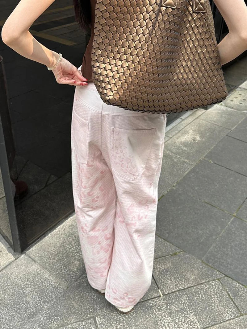 Cyflymder  Vintage Print Y2K Pink Pant Women Streetwear Loose High Waist Retro Trousers American Casual Harajuku Hip Hop Bf Pants New