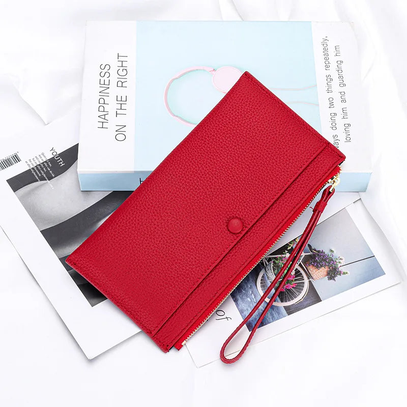 Cyflymder  Genuine Leather Women Long Wallet Female Wallets Ladies Clutch Cow Leather Coin Purse Credit Card Holder Wrist phone purse