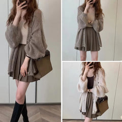 Cyflymder Korean Large Lazy Style Coffee Color Sweater Knitted Loose Cardigan Women's Autumn/Winter Outerwear Thin Coat