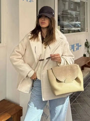 Cyflymder  Wool Blend Double-Breasted Coats Women 2025 New Autumn Winter Fashion Solid Lapel Elegant Long Sleeve Warm Short Jacket Coats