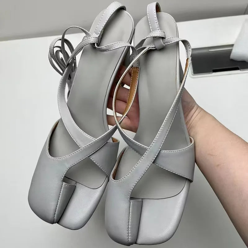 Cyflymder   Summer spilt toe women sandals high heel lace up slides