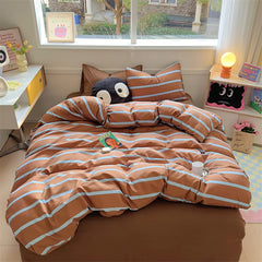 Cyflymder Brown Stripe Bedding Comforter Set Pillowcase bed sheet Single Full Size Bed Linen Duvet Cover Set Queen/King Double Single Bed