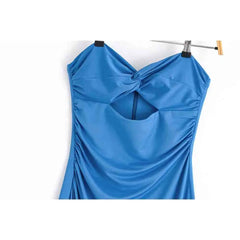 Cyflymder  Women's new fashion open design slim pleated strapless MIDI dress retro sleeveless backless women's dress