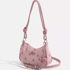 Cyflymder  Sweet Cute Strawberry Underarm Bag Women Double Knot Pendant Shoulder Bags Ladies Fashion Diamond Pattern Commuter Crossbody Bag