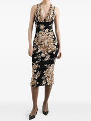 Cyflymder  Women's Fashion Floral Printed Slim Midi Dress Sexy Backless Hollow Bohe Party Dress Elegant Deep V-neck Sleeveless Skinny Dress