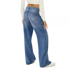 Cyflymder  Simple cat whisker bayonet crafted loose wide leg comfortable jeans for woman