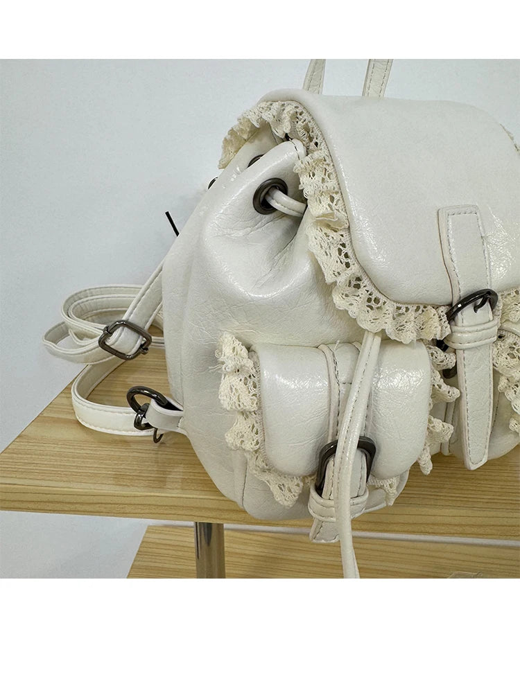 Cyflymder  Lace Patchwork Fairy Fashion Handbags Y2k Aesthetic Chic Casual Simple Backpacks Korean Women Mini Sweet Preppy Schoolbags