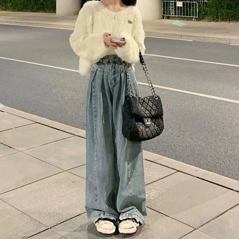 Cyflymder  Vintage Blue baggy Jeans Women Korean High Wiast Loose Denim Wide Leg Pants Woman Autumn Winter Streetwear Trousers