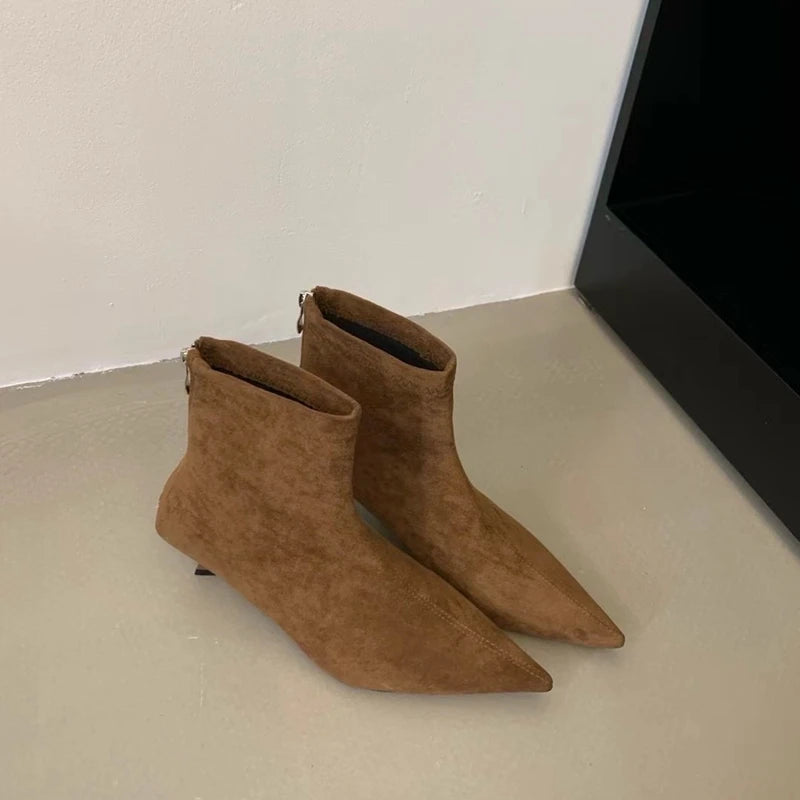 Cyflymder Winter New Brand Women Short Boots Fashion Pointed Toe Ladies Elegant Ankle Boots Thin High Heel Dress Pumps Shoe