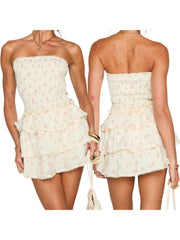 Cyflymder  Women s Sexy Off Shoulder Ruffle Bodycon Mini Dress Sleeveless Backless Floral Print  Fit Tube Dress for Club Party Summer