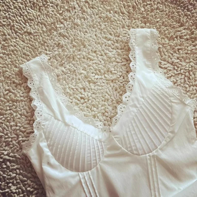 Cyflymder  Corset Style White Mini Dress Women pintuck details sexy women dress new cotton summer dress y2k party dresses