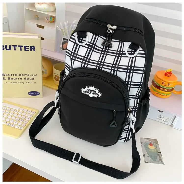 Cyflymder  Y2k Aesthetic Contrast Color Plaid Schoolbags Women Preppy Kawaii All Match Ita Bags Transparent High-capacity Student Backpacks