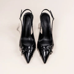Cyflymder  Summer Elegant Buckle Decorated Black Stiletto Women's Sandals Fashion Pointed Toe Shallow Mouth New Sexy High Heels